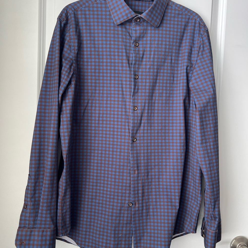 Bugatchi Blue and Brown Plaid Shirt